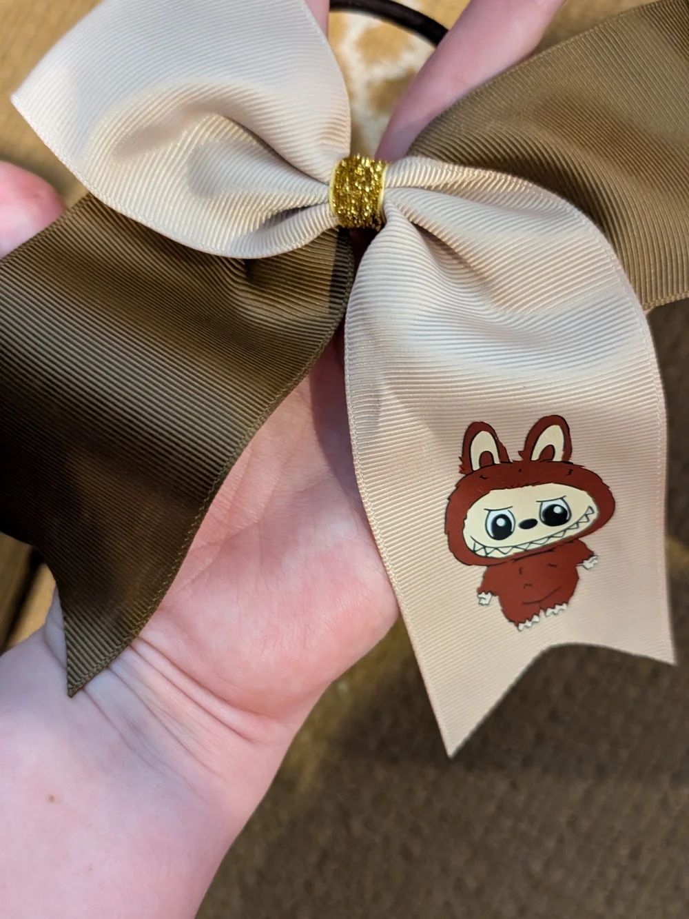 Kids Pink and Brown Character Hair Bow